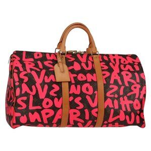 LOUIS VUITTON Monogram graffiti Keepall 50 Boston Bag Gold M93698 Auth 131813SV